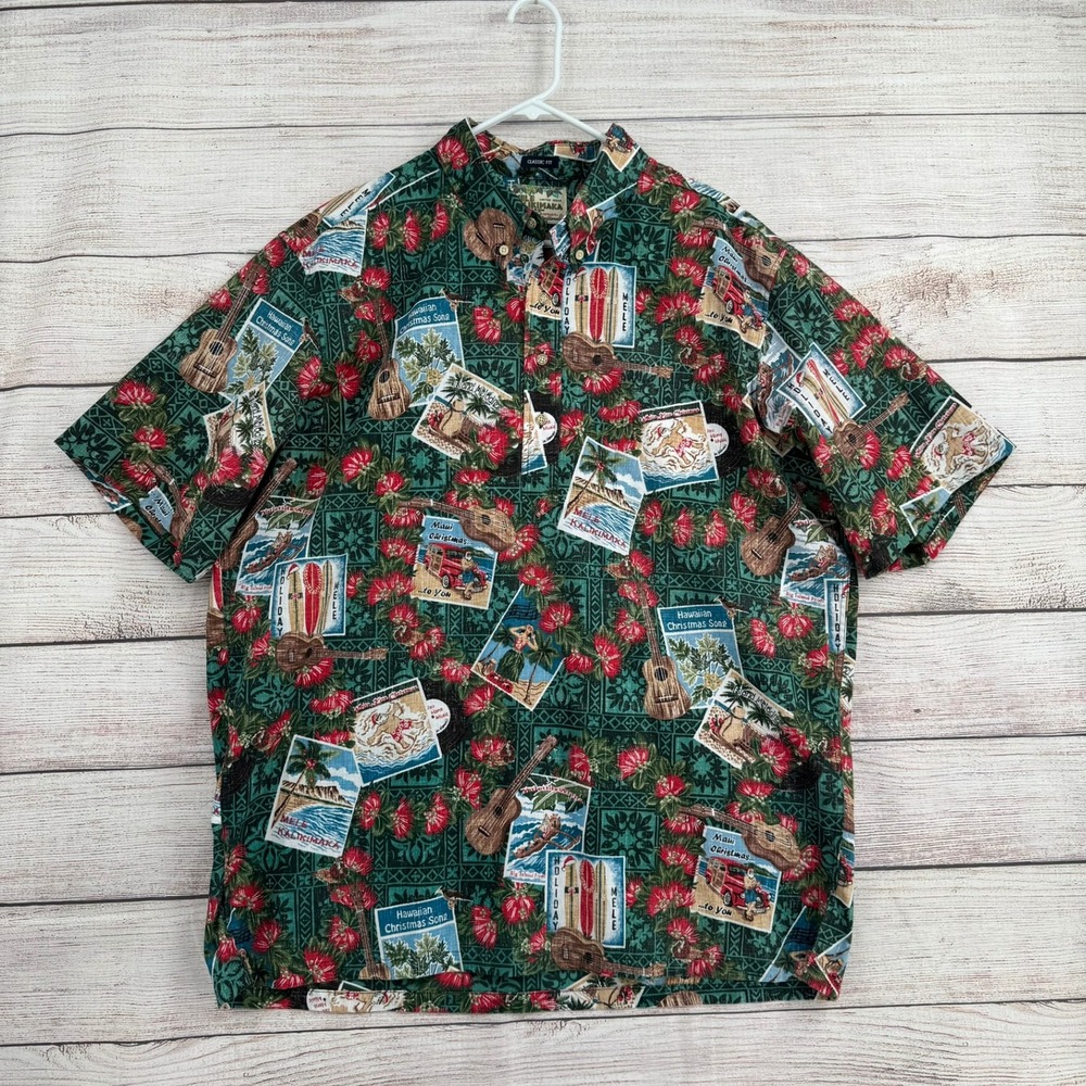 Reyn Spooner Shirt Mens XXL Green Mele Kalikimaka Christmas Hawaiian Button Down